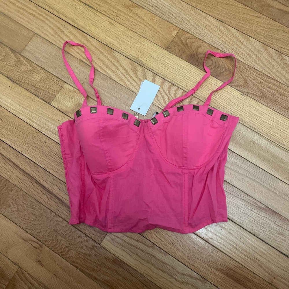 NWT Y2K Pink Bohemian Studded Corset Bustier Crop Top